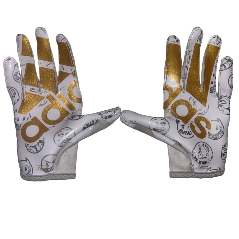 adidas Kids White & Gold Graphic Football Gloves youth boys size medium soccer